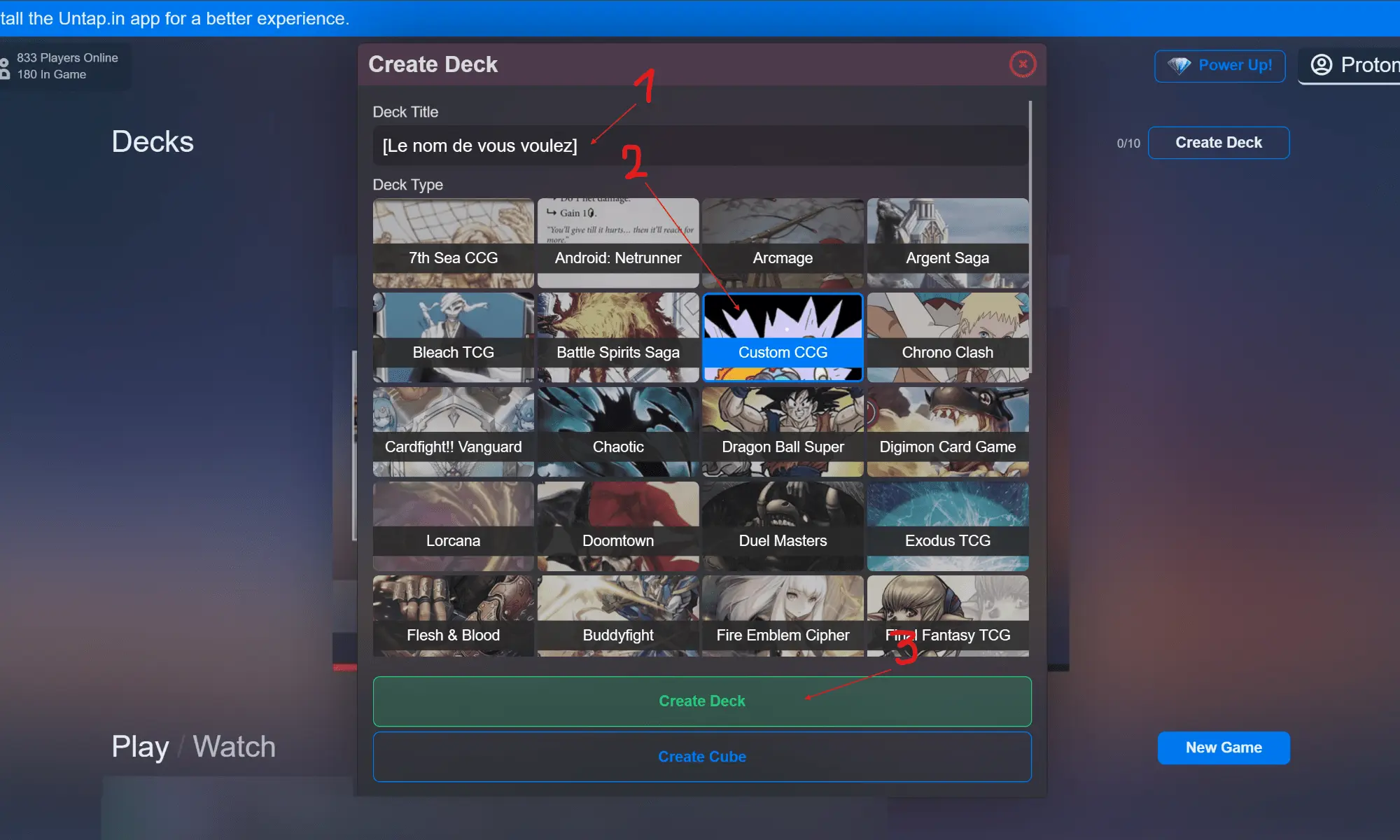 étapes de création du deck
